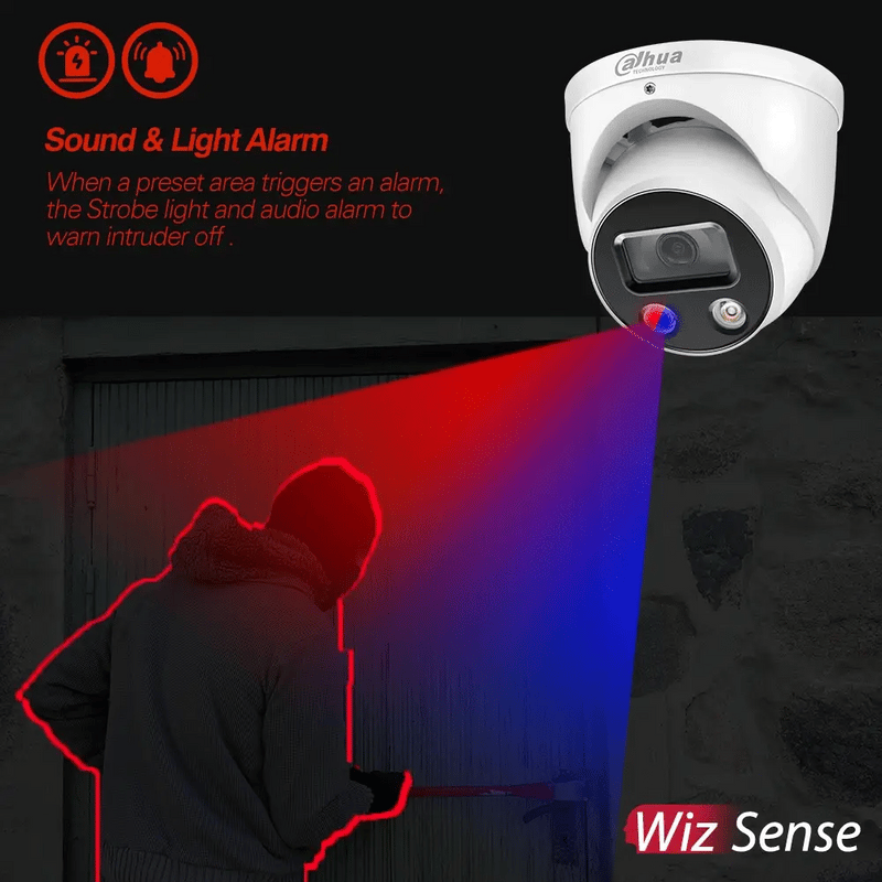 DAHUA IPC-HDW3849H-AS-PV TIOC Cámara de Seguridad IP POE 4K 8MP 2.8mm IP67 WDR Mic Parlante LED 30m WIZSENSE FULLCOLOR
