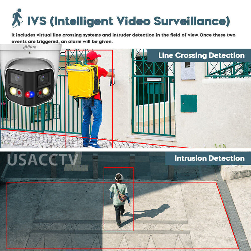 DAHUA IPC-PFW3849S-A180-AS, TIOC Cámara de Seguridad IP POE 4K 8MP 2x4MP 2.8mm WDR IP67 Mic Parlante LED 20m/IR 25m WIZSENSE