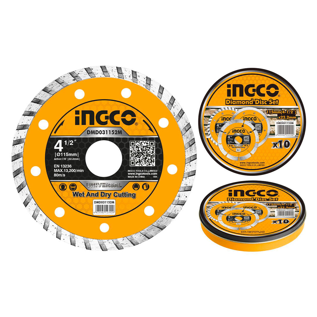 INGCO DMD031152M Set de Disco diamante turbo 10 piezas 41/2"
