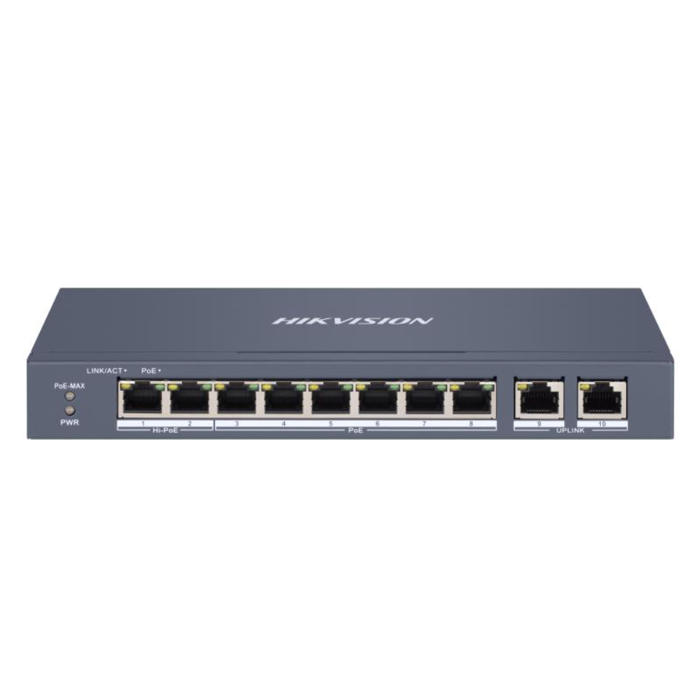 HIKVISION DS-3E1310HP-EI Switch Smart Administrable 8 Puertos PoE 10/100Mbps 2Uplink Gigabit 300m