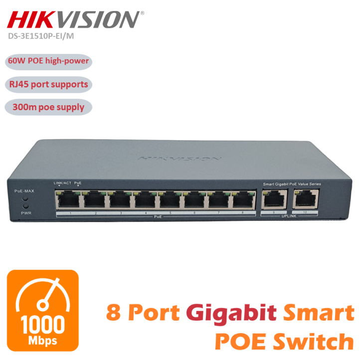 HIKVISION DS-3E1510P-EI Switch POE 8 Puertos Gigabit + 2UpLink 110W