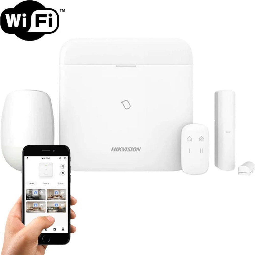 HIKVISION DS-PWA48-KIT-WB Kit de Alarma Inalámbrico 48 Zonas: Panel PIR Magnético Pulsador