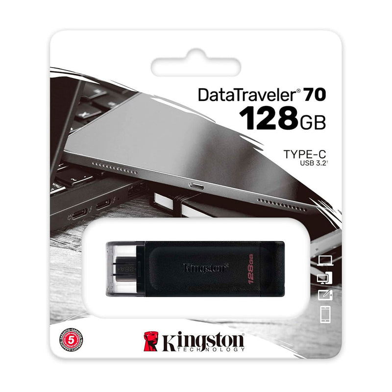 KINGSTON DT70/128GB - Memoria Flash USB Kingston DataTraveler 70 128GB USB-C 3.2 Gen1 presentación en colgador