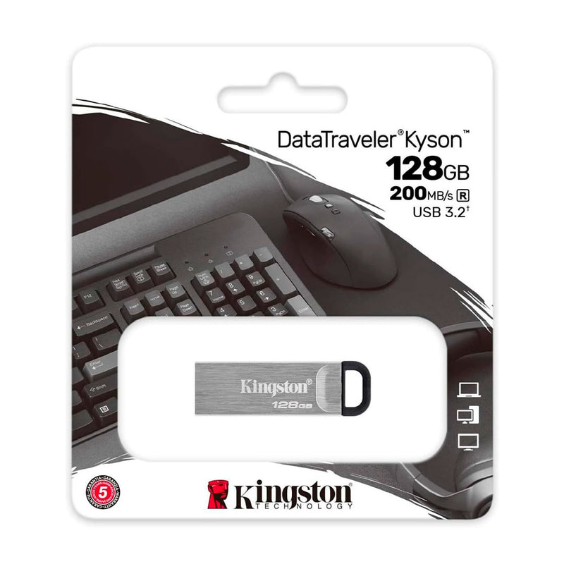 KINGSTON DTKN/128GB - Memoria Flash USB Kingston DataTraveler Kyson 128GB USB 3.2 Gen 1 Color Plata.