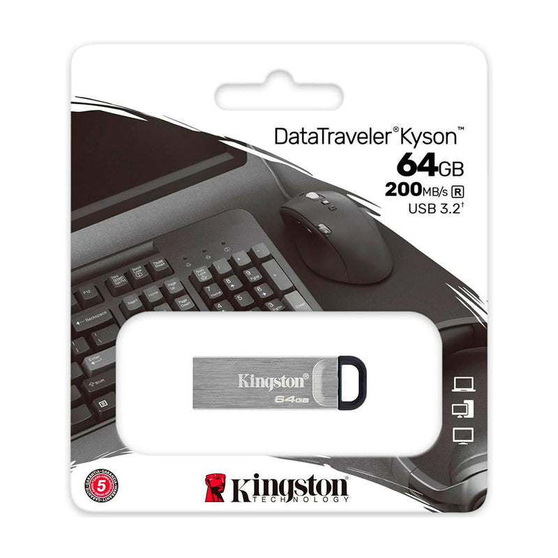 KINGSTON DTKN/64GB - Memoria Flash USB Kingston DataTraveler Kyson 64GB USB 3.2 Gen 1 Color Plata.