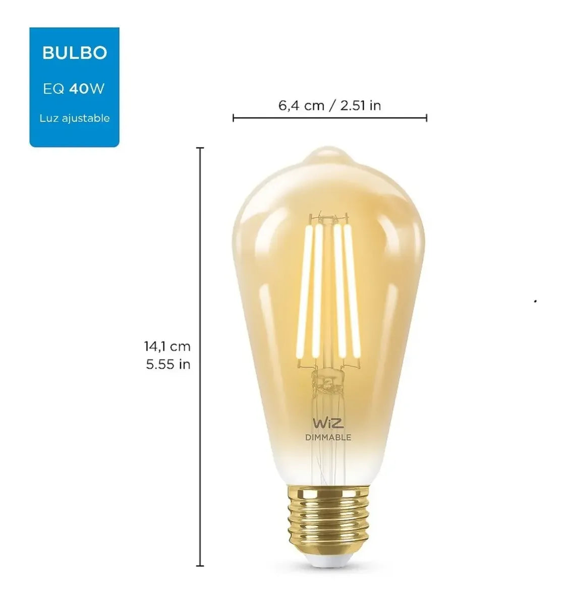 WIZ Foco Pera filamento WIFI inteligente ámbar ST64 E27, 50w, 640 lúmenes, 15000 horas 929002415712