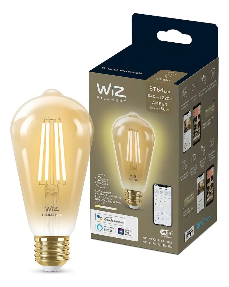 WIZ Foco Pera filamento WIFI inteligente ámbar ST64 E27, 50w, 640 lúmenes, 15000 horas 929002415712
