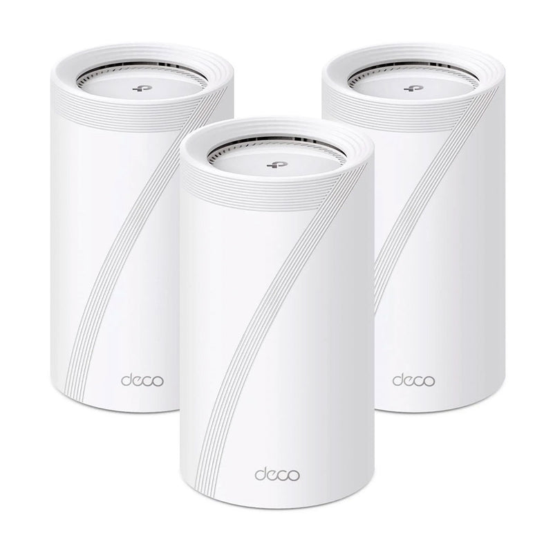 TP-LINK DECO BE85(3-pack), Pack x3 Sistema WiFi 7 MESH BE22000 para todo el hogar de tres bandas. Compatible con Alexa y Asistente Google