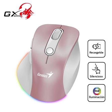 GENIUS ERGO 9000S PRO Mouse inalámbrico Dual recargable, BT, 6 botones, silent RGB rosado 31030039403