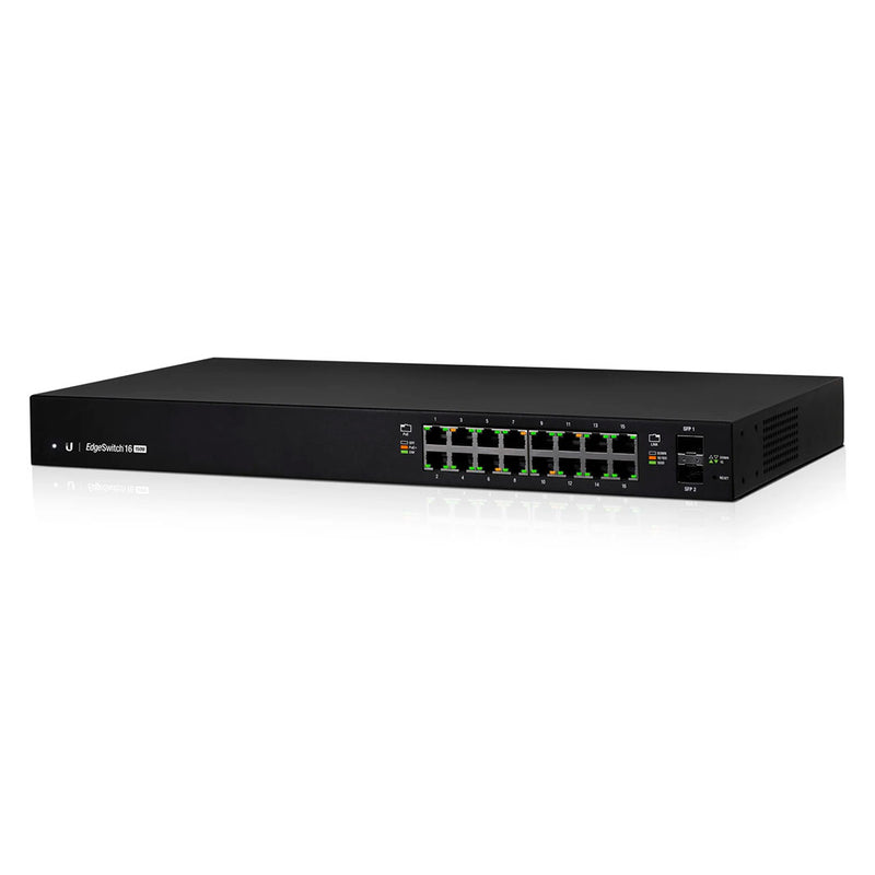 UBIQUITI ES-16-150W Switch edgemax administrable de 16 puertos gigabit con poe+/poe pasivo 24v + 2 puertos sfp, 150 w