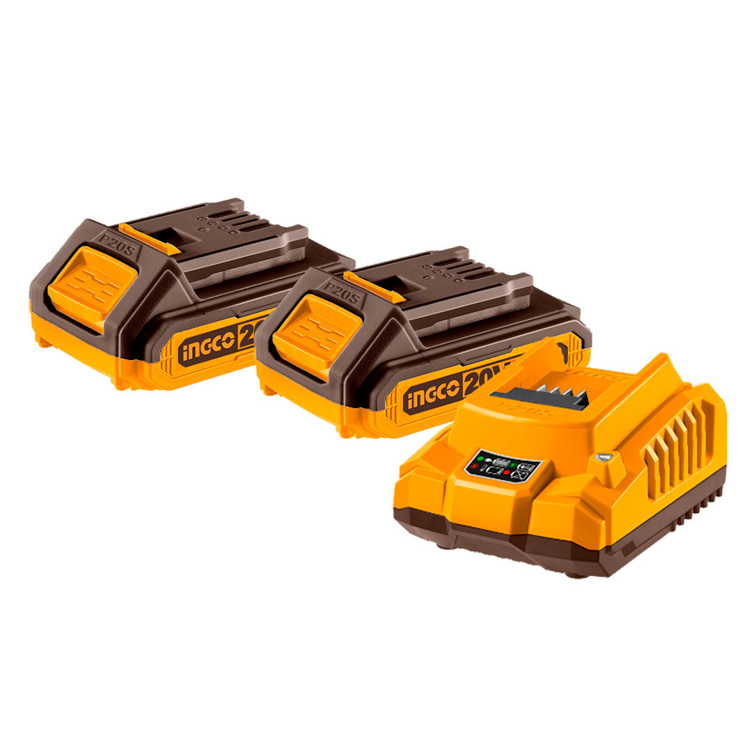 INGCO FBCPK1222 Set de 2 baterías P20S + cargador 20v 2.0Ah