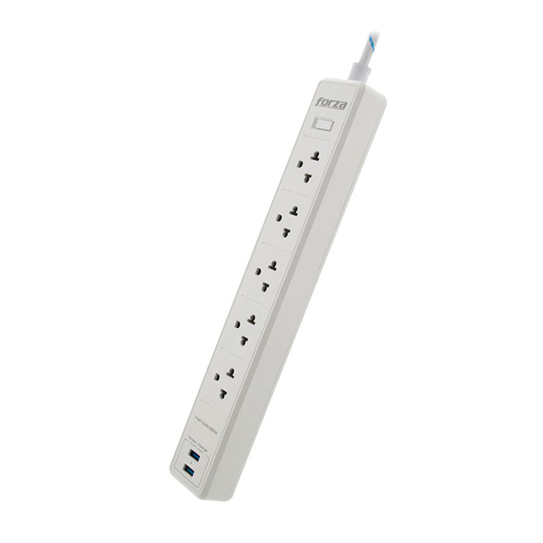FORZA FSP-512USBW Supresor de Picos Protector tensión 1200J 1540W, 5 tomas, USB/120V-240V