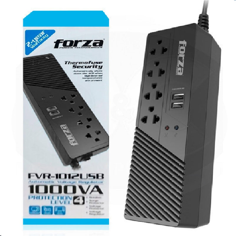 FORZA FVR-1012USB, Estabilizador Regulador de energía 500W 1000VA 2USB 4 tomas Level 4