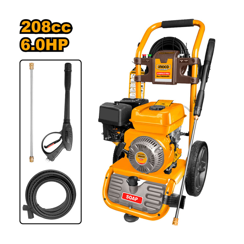 INGCO GHPW2003 Hidrolavadora Nafta de 214 Bar, 8.7L/min. + accesorios