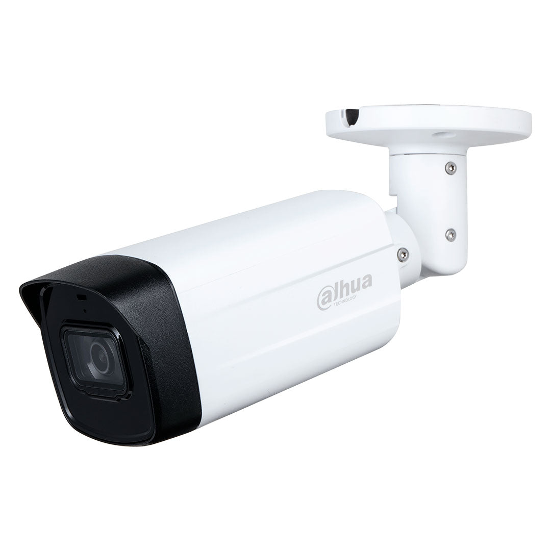Cámara de seguridad tipo bala Dahua blanca para videovigilancia y exteriores