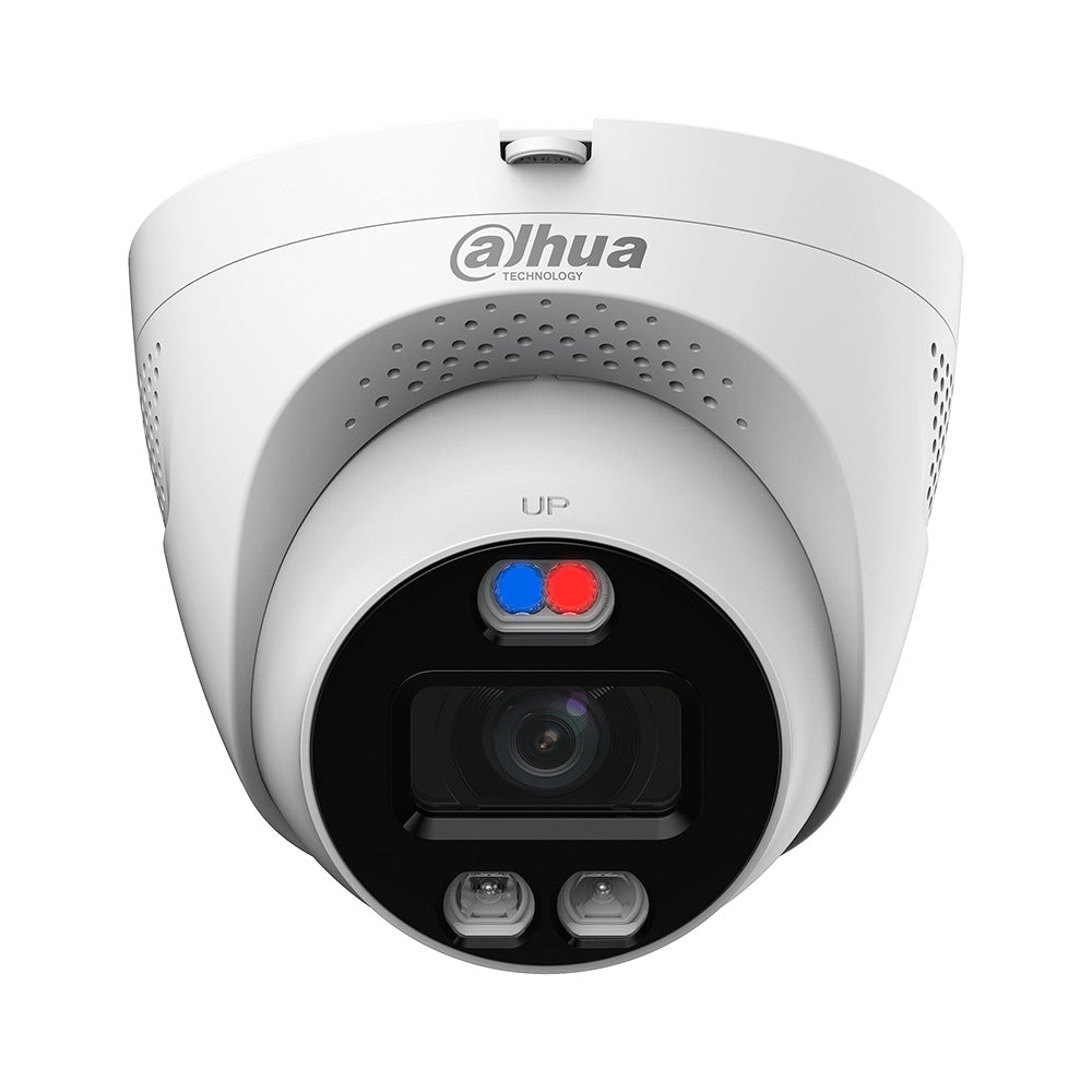 DAHUA HAC-ME1239TQN-A-PV TIOC Cámara de seguridad analógica 2MP domo, 2.8mm IR LED 40m, luz dual y sirena, Super Adapt