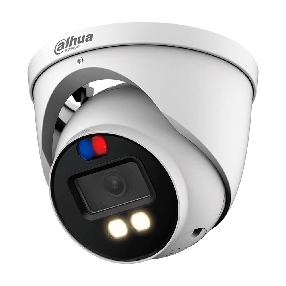 DAHUA HAC-ME1809H-A-PV TIOC Cámara de Seguridad HDCVI 4K 8MP 2.8mm LED 40m IP67 MIc FULLCOLOR Sirena Luz
