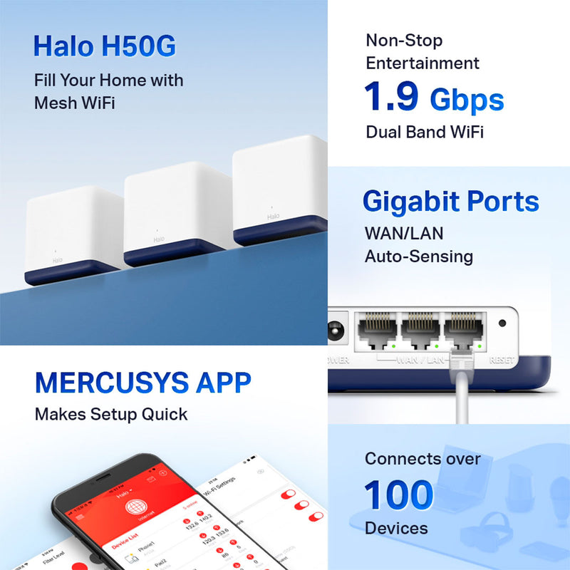 MERCUSYS HALO H50G(3-pack) Pack x3 Sistema Wi-Fi MESH para todo el hogar AC1900