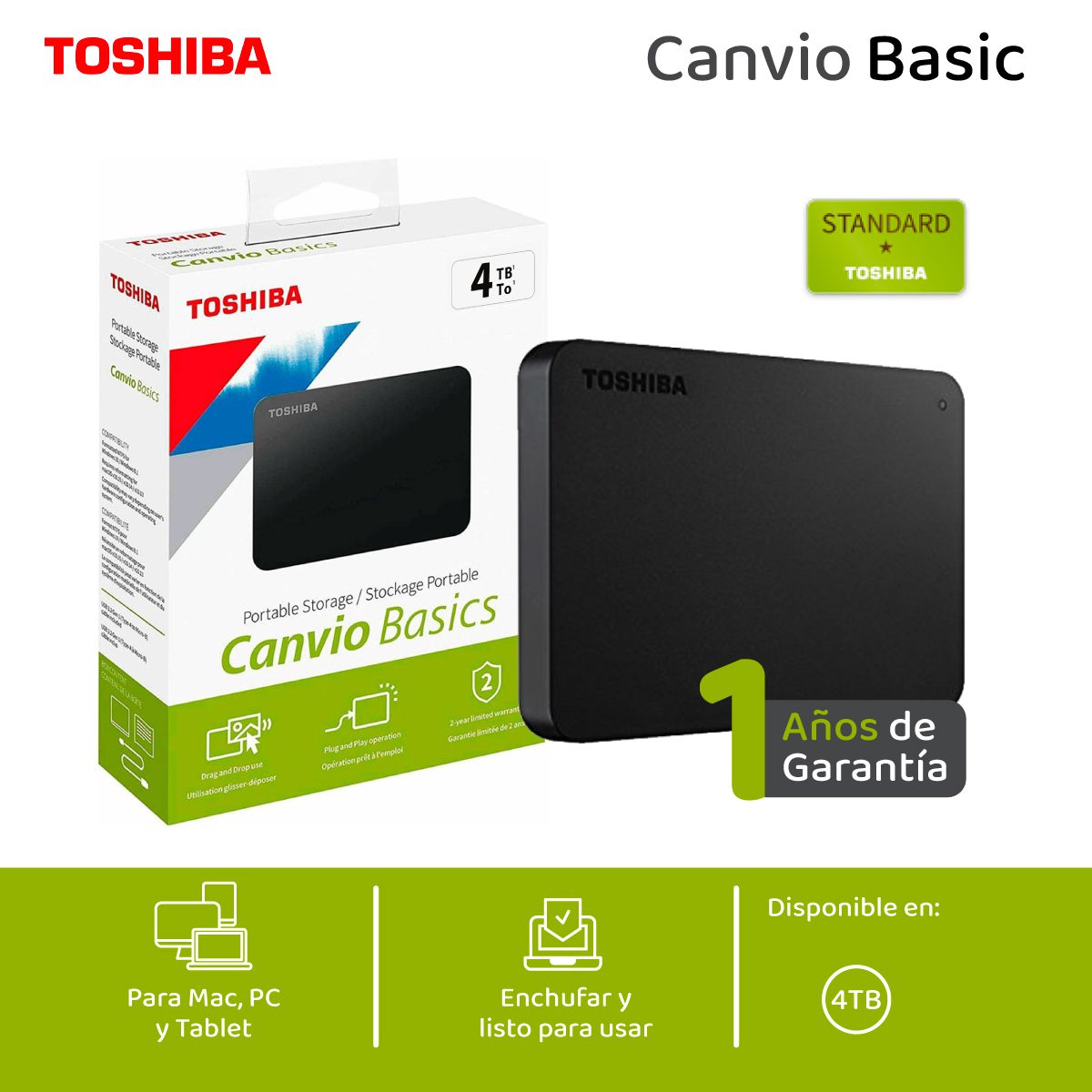 TOSHIBA HDTB540XK3CA CANVIO BASICS SSD Disco Sólido Externo 4TB SATA2.5"