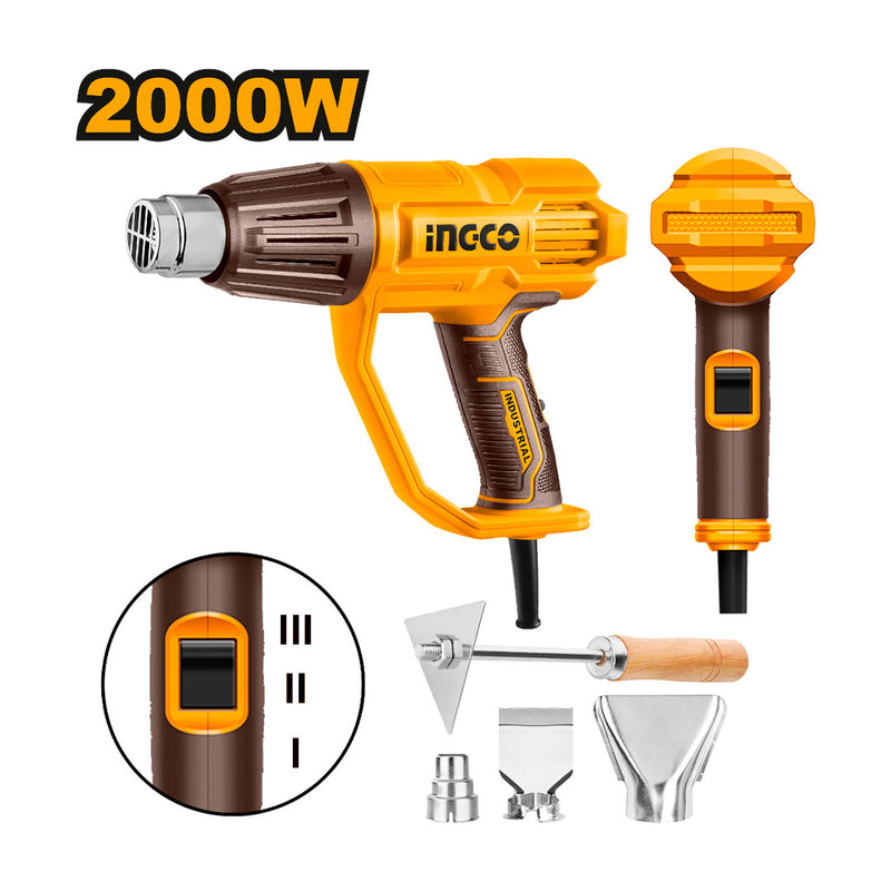 INGCO HG200078 Pistola de calor 2000W, 4 piezas