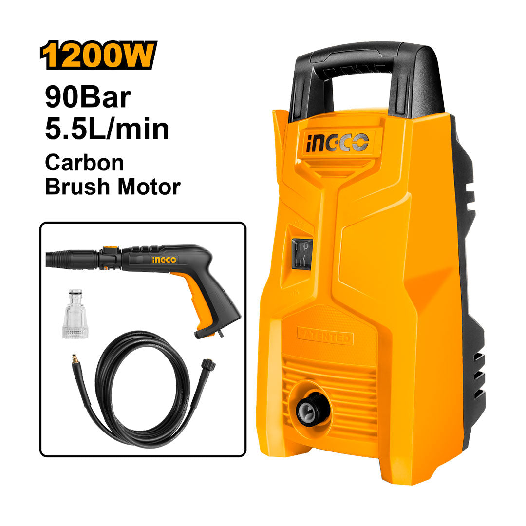 INGCO HPWR12008 Hidrolavadora a 90 bares, 1200W, 5.5L/min.