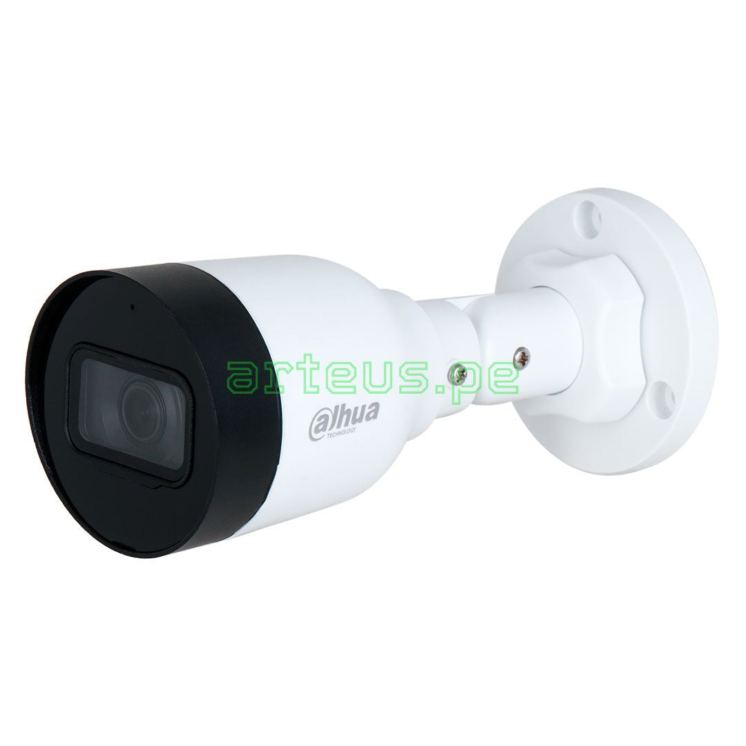 Cámara de seguridad tipo bullet Dahua blanca para videovigilancia y monitoreo exterior