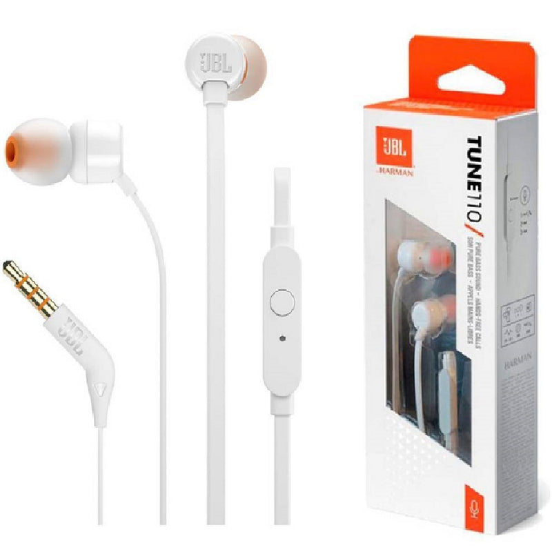 JBL TUNE110, Audífono de Botón Mic con cable Blanco - JBLT110WHTAM