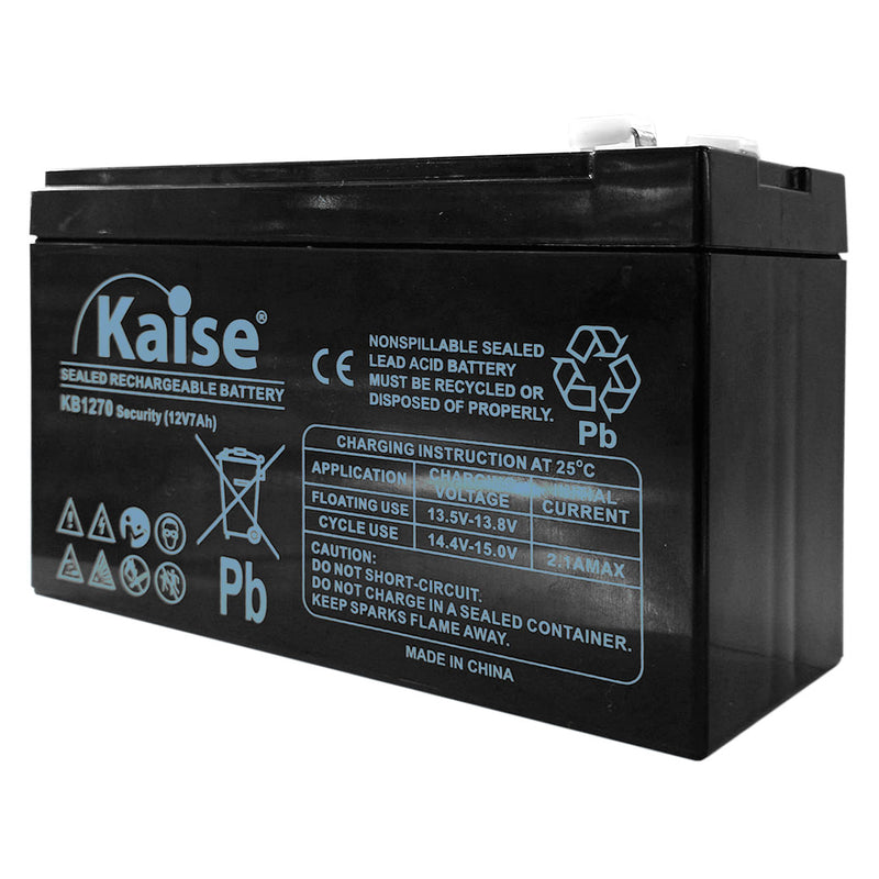 KAISE KB1270 Rechargeable dry cell battery 12v 7Ah for UPS, emergency lights, fence panels, alarm and fire