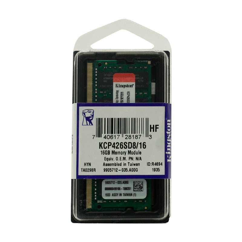 KINGSTON KCP426SD8/16 - Memoria Ram SODIMM Kingston 16GB DDR4-2666 MHz CL19 non-ECC 1.2V.