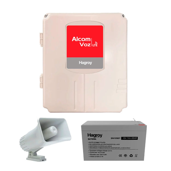 HAGROY KIT-HG-ALCV-4G220 Kit Alcom Voz: Panel Alcom, Batería 7amp y Bocina 30w