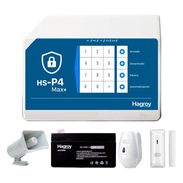 HAGROY KIT-HSP4-IN-SIRCAB Kit Incluye: Central P4, Magnético, Pir y Batería 1.3Amp