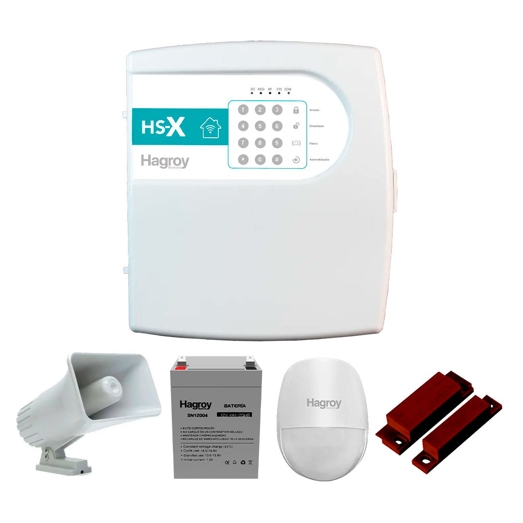 HAGROY KIT-HSX-CAB Kit de Alarma Cableado: HS-X, Sirena, Batería, Pir y Magnético APP iHagroy