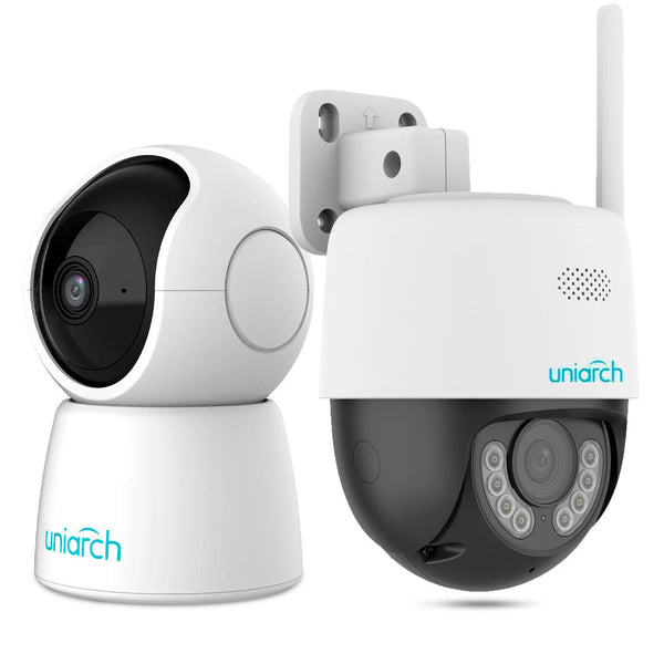 UNIVIEW KIT-1, Pack Cámaras de seguridad Wifi 2MP, 360°: UHO-S2E (interior) + UHO-P1A-M3F4D (exterior)