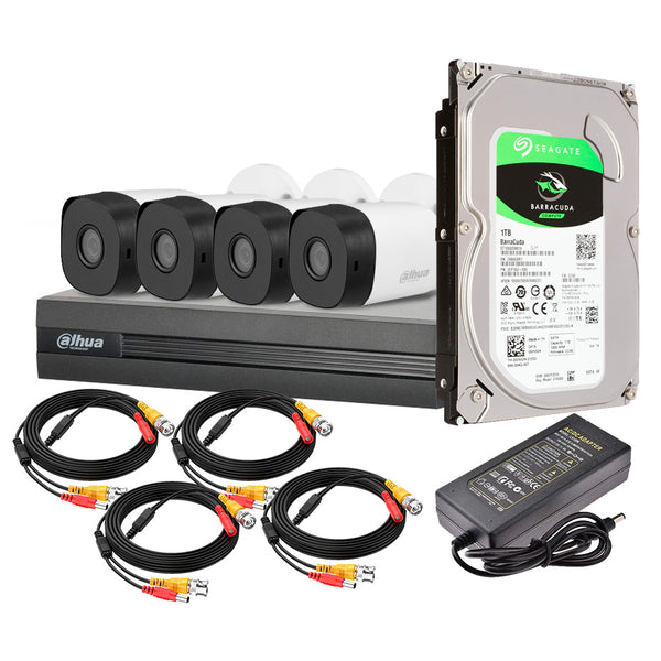 DAHUA KIT-XVR4C8CH-1TB-IL, Kit Cámaras HDCVI 2MP Full Hd: 4 cámaras exterior, 1 XVR 8ch, 1TB, 4 cables 18m , Fuente 3amp