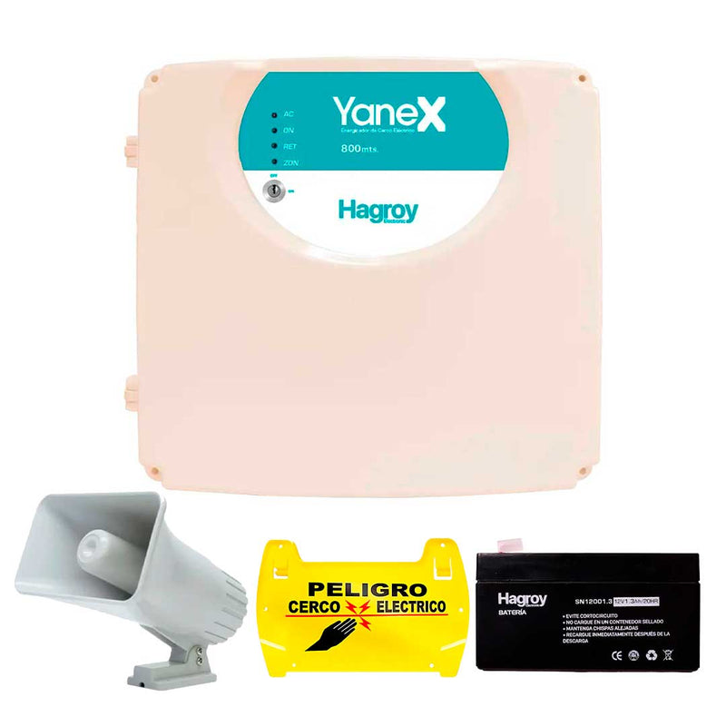 HAGROY KIT-YANEX800-220 Kit de cerco: Yanex 800, Batería 4amp, Sirena 30w y Letrero