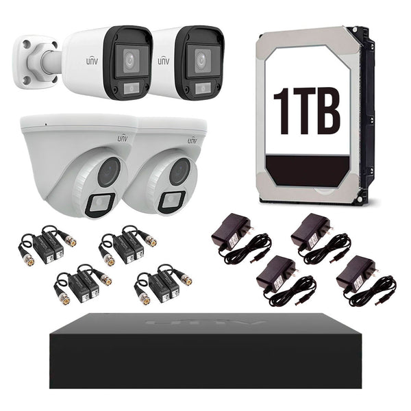 UNIVIEW KITUNIVTVI-10 Kit Cámara de Seguridad Analógico 2MP Full HD: Grabador XVR 8 canales, 2 cámaras interiores, 2 cámaras exteriores, 1 HDD 1TB, 4 par balun, 4 fuentes 12v