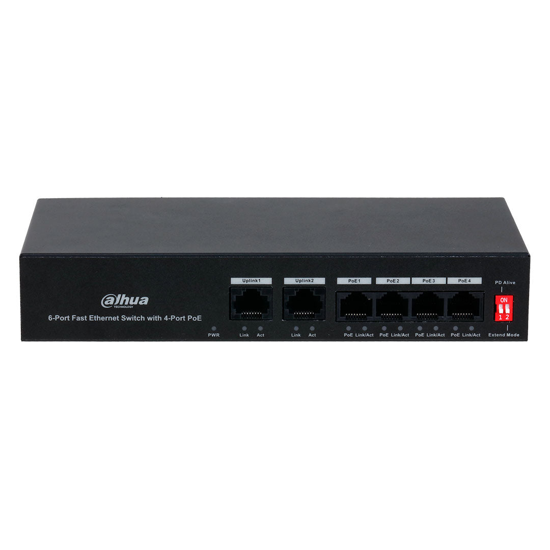 DAHUA KTP03 Kit Video Portero Hogar IP VTO2111D-P-S2 VTH2621G-P PFS3005-4ET-36E, presentación en caja