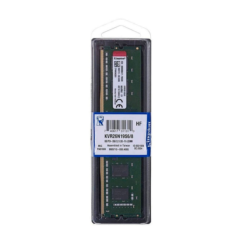 KINGSTON KVR26N19S6/8 - MEMORIA RAM 8GB, DDR4 2666 MHZ, PC4-21300, DIMM, CL-19, 1.2V