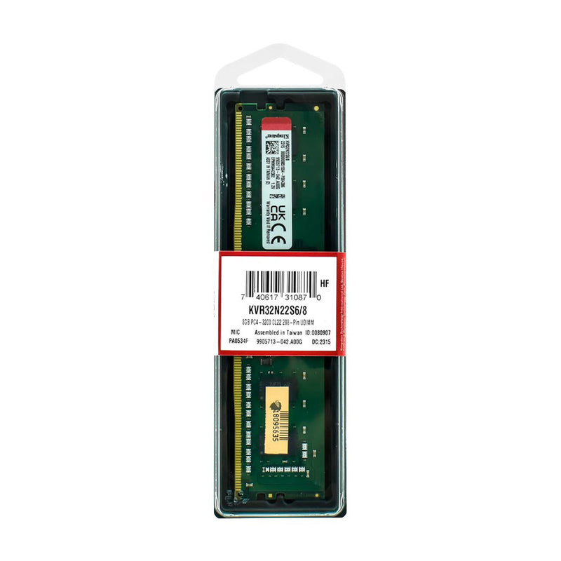 KINGSTON KVR32N22S6/8 - Memoria Ram 8GB DDR4-3200 MHz PC4-25600 CL22 1.2V 288-Pin Non-ECC