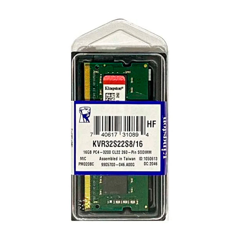 KINGSTON KVR32S22S8/16 - Memoria Ram SODIMM Kingston 16GB DDR4-3200MHz CL22 1.2V 260-pin Non-ECC.