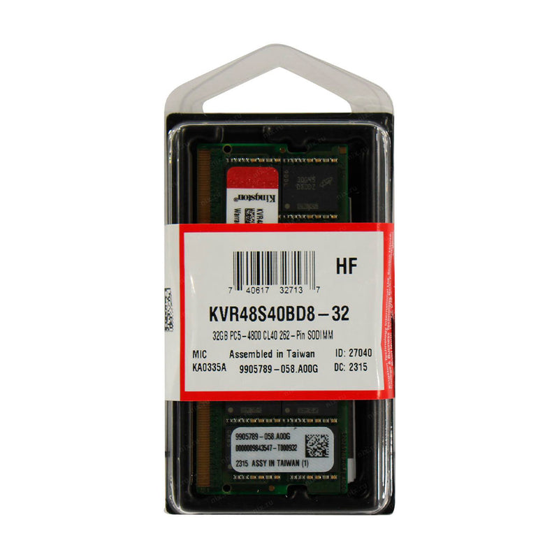 KINGSTON KVR48S40BD8-32 - Memoria Ram SODIMM Kingston 32GB DDR5-4800MHz CL40 1.1V 262-pin Non-ECC.