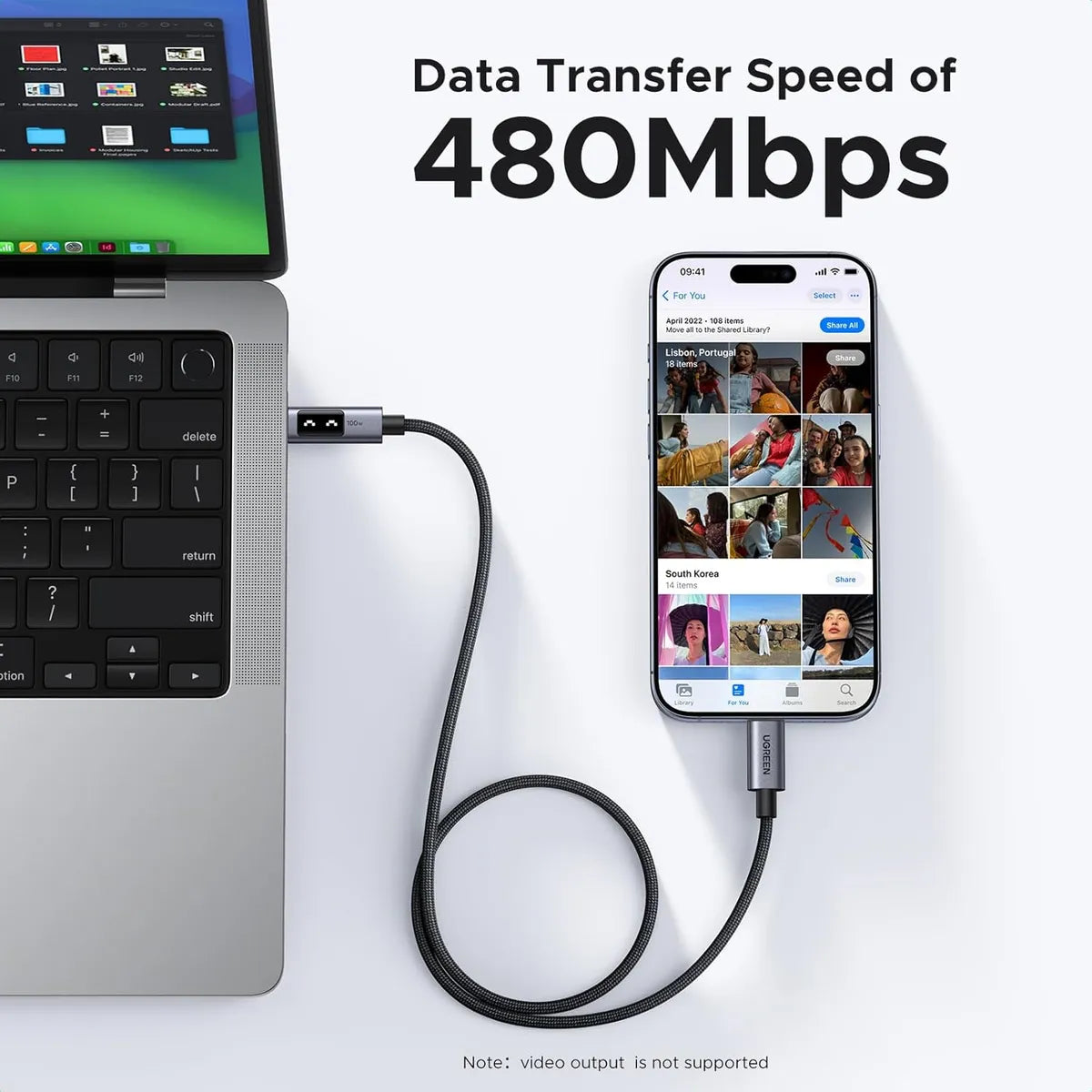 UGREEN L509 35501 Cable USB-C a USB-C 100W 1m Carga Rápida LED
