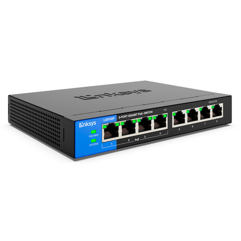 LINKSYS LGS108P Conmutador Gigabit PoE+ de escritorio empresarial de 8 puertos