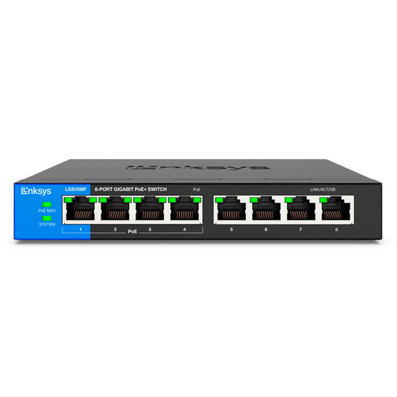 LINKSYS LGS108P Conmutador Gigabit PoE+ de escritorio empresarial de 8 puertos