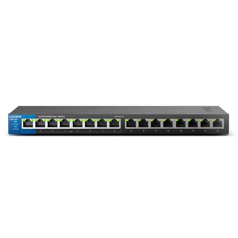 LINKSYS LGS116P Switch de 8 puertos Desktop Gigabit PoE+ con alimentación a través de Ethernet