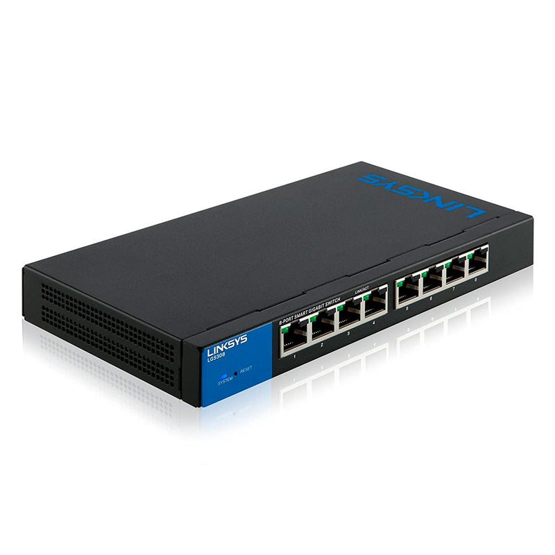 LINKSYS LGS308 Switch administrable Gigabit Ethernet, 8 Puertos 10/100/1000 Mbps, 16 Gbit/s, 8000 entradas