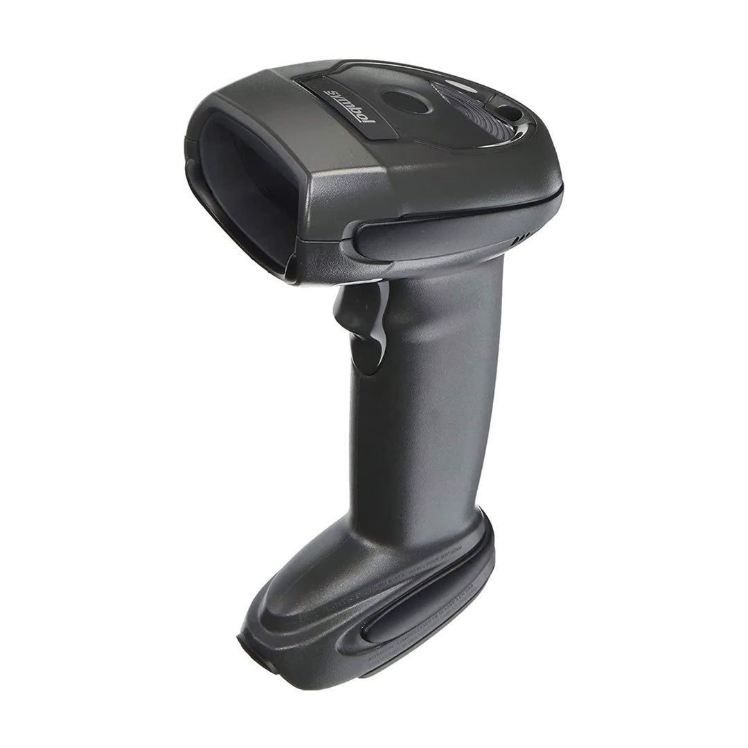 Lector de código de barras inalámbrico de mano en color negro, tecnología para redes y computo