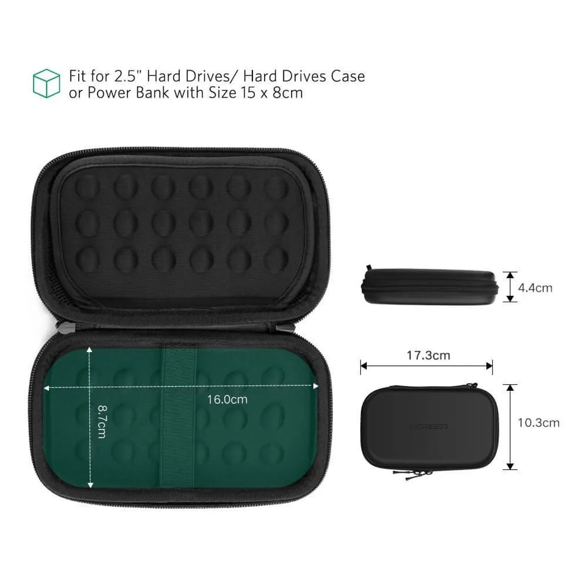 UGREEN LP128 50274 Estuche Rígido para Disco Duro Portátil Cables