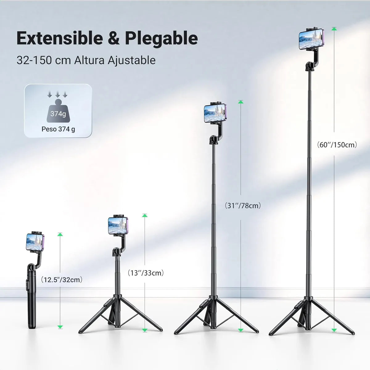 UGREEN LP586 15062 Trípode Selfie Stick Extensible 3 en 1 Bluetooth