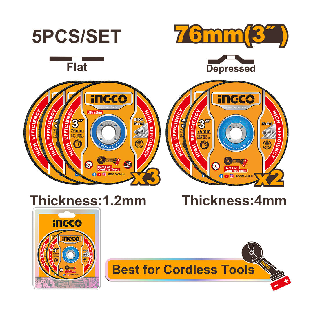 INGCO MCD303768 Set de discos de corte para metal abrasivo 5 piezas
